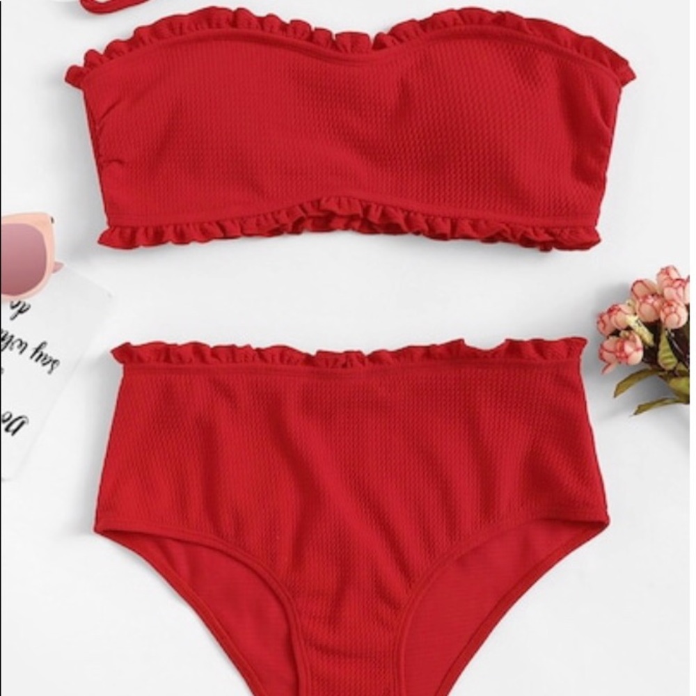SOLDHigh Waisted Red Bathing Suit Adjustable Strap